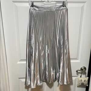 Cotton Candy Metallic Silver Pleated Midi Skirt
